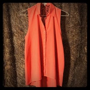 Sleeveless, Peach color, button up blouse.